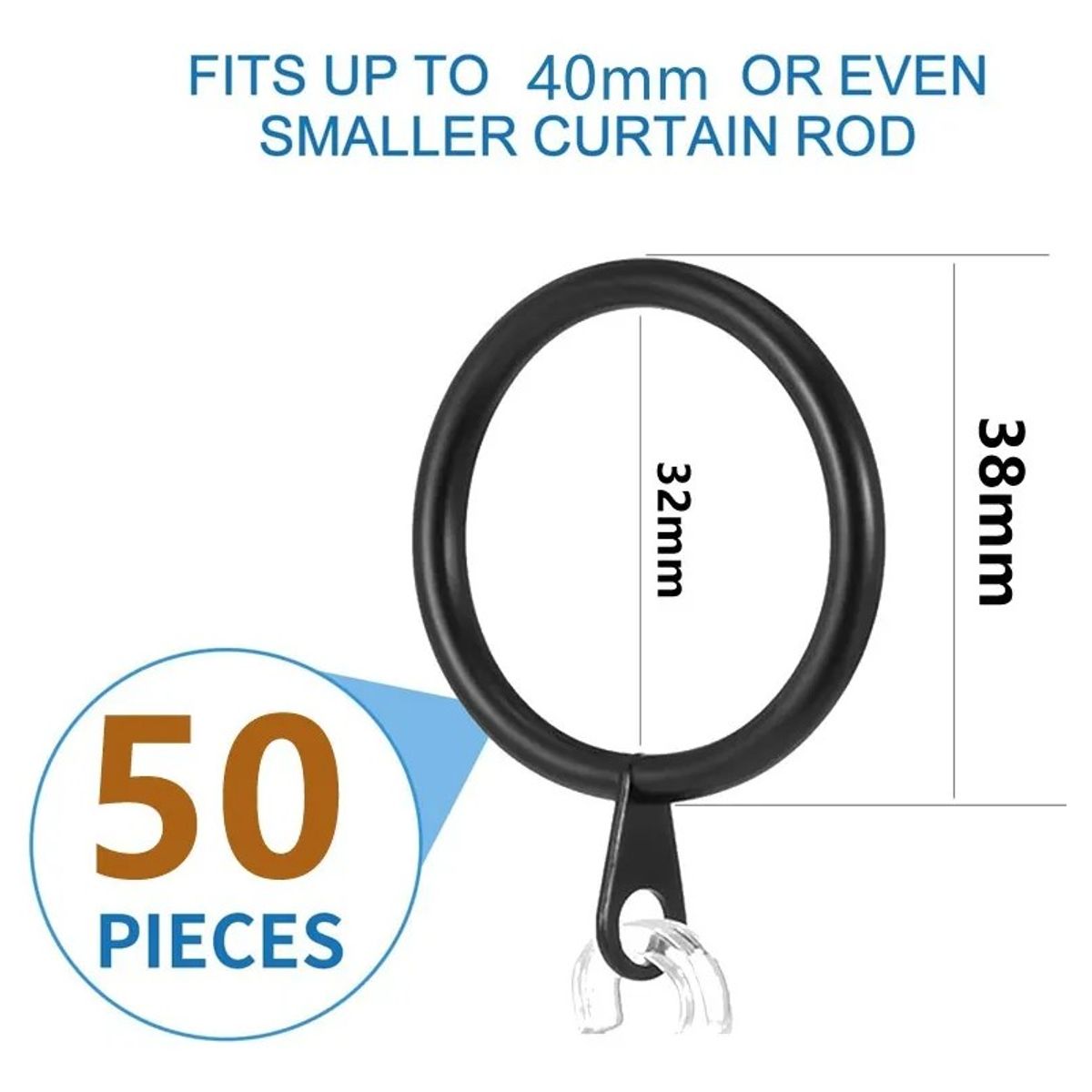 KUANGYE - Pack 50 Unidades Argolla Para Barra Cortina De Metal 25 Mm