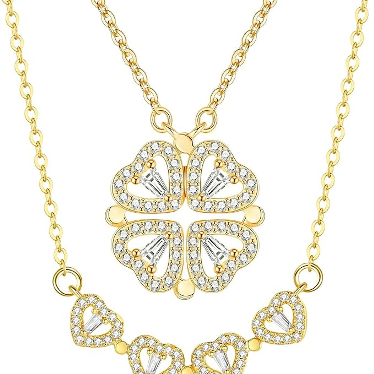 KUANGYE - Collar Mujer Bañado en oro Colgante Trebol 4 Corazones