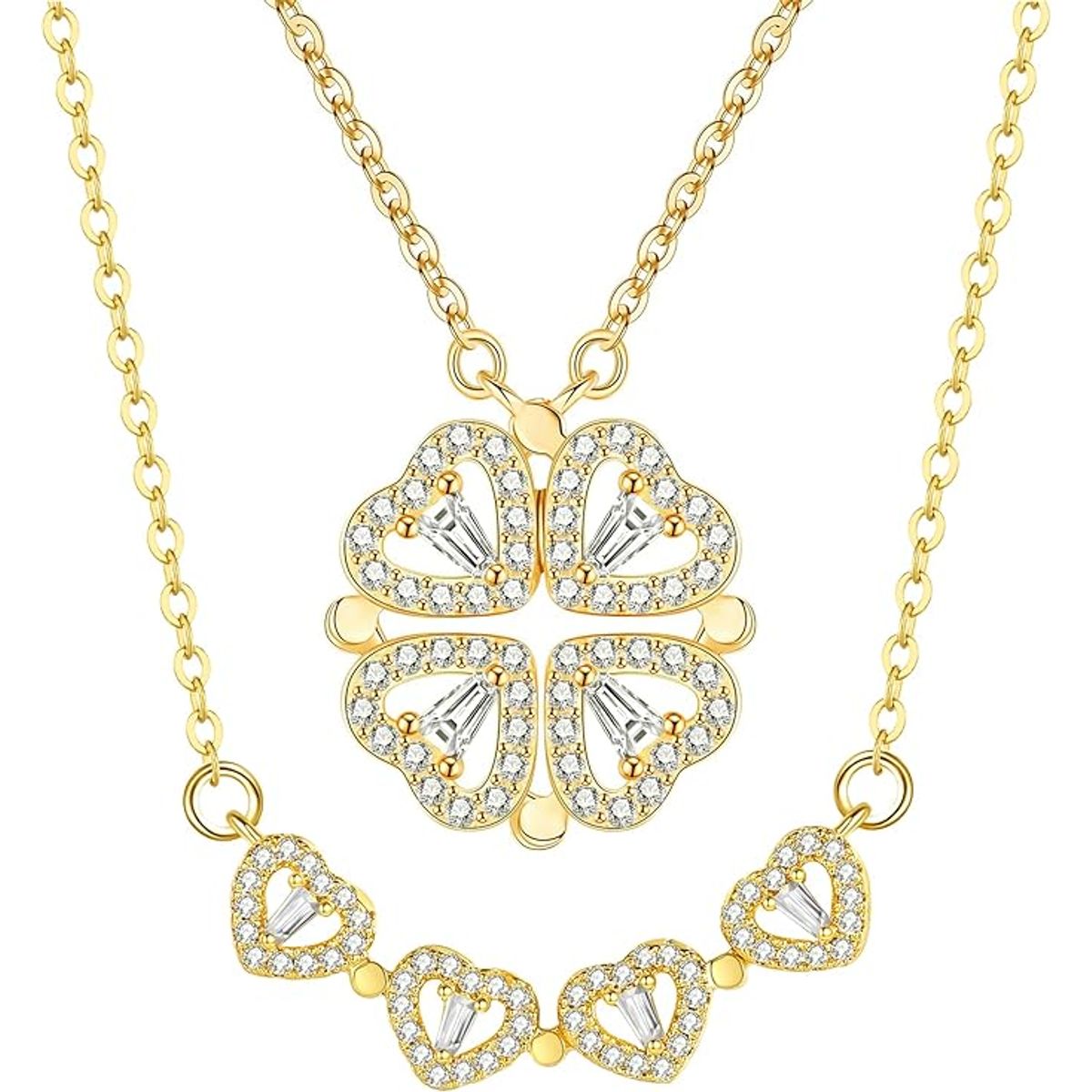 KUANGYE - Collar Mujer Bañado en oro Colgante Trebol 4 Corazones