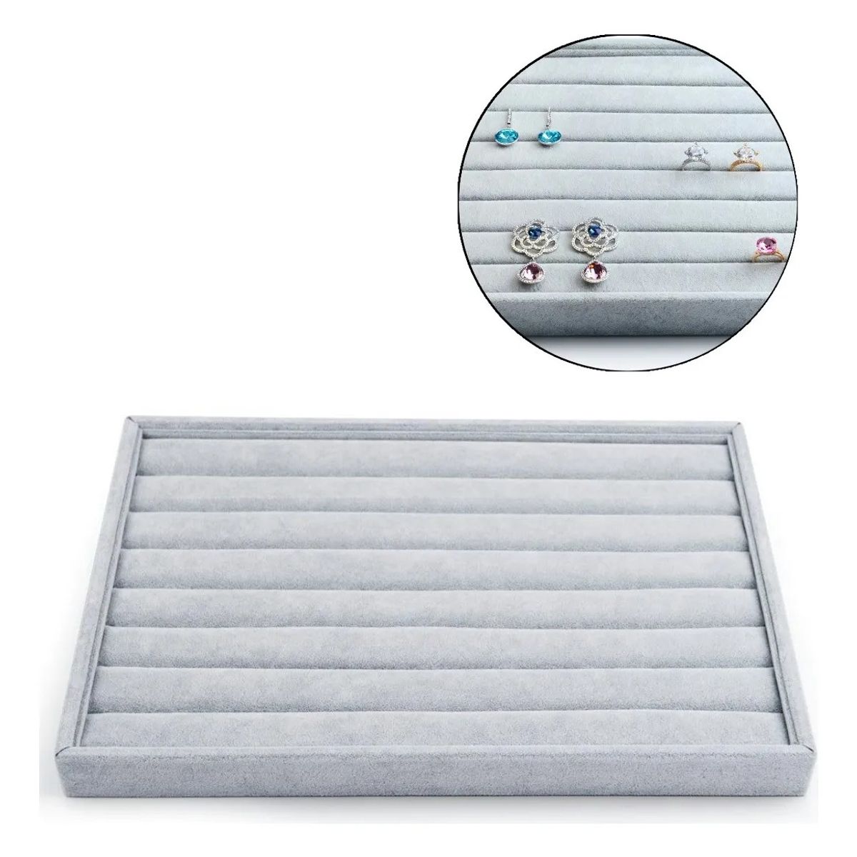 KUANGYE - Bandeja Exhibidora 100 Anillos Gris Terciopelo Modelo Lineas