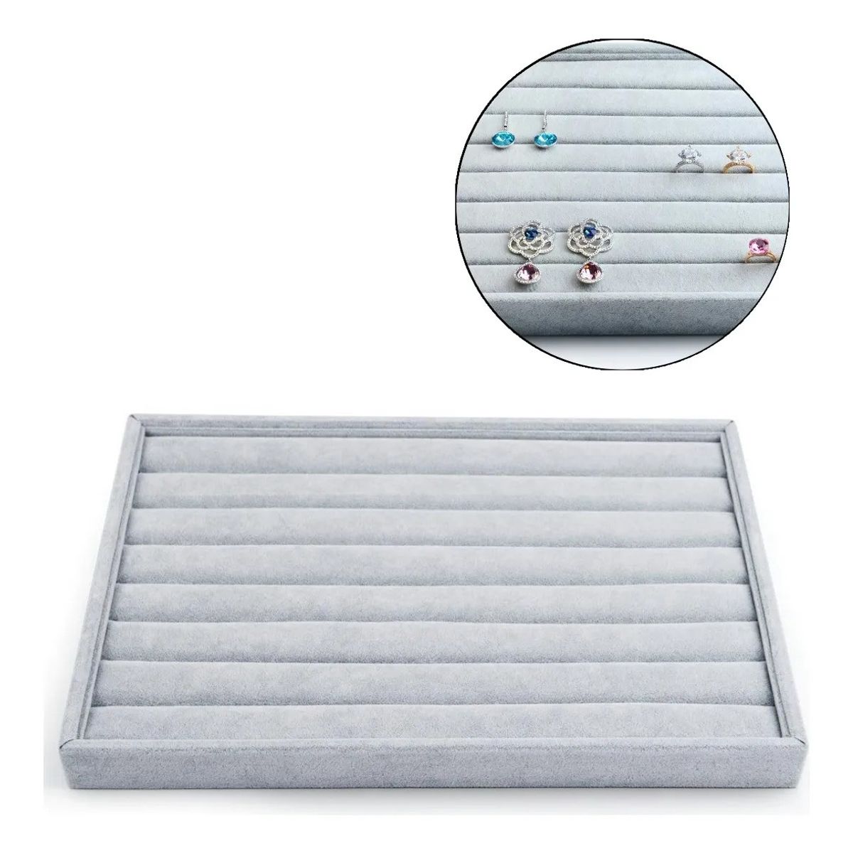 KUANGYE - Bandeja Exhibidora 100 Anillos Gris Terciopelo Modelo Lineas