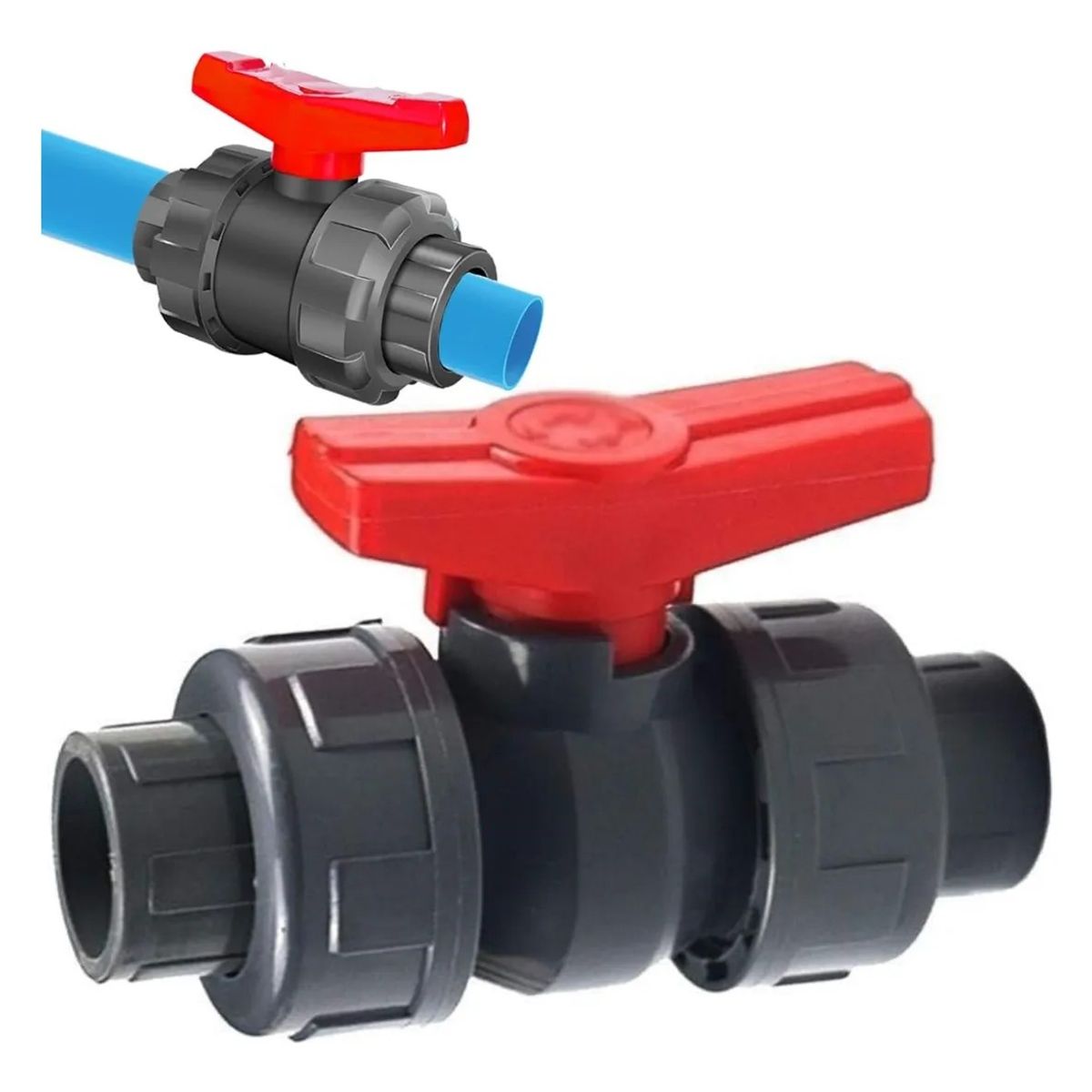 KUANGYE - Válvula Bola Pvc Con Doble Union Americana, 50 Mm, 1 1/2 PLG