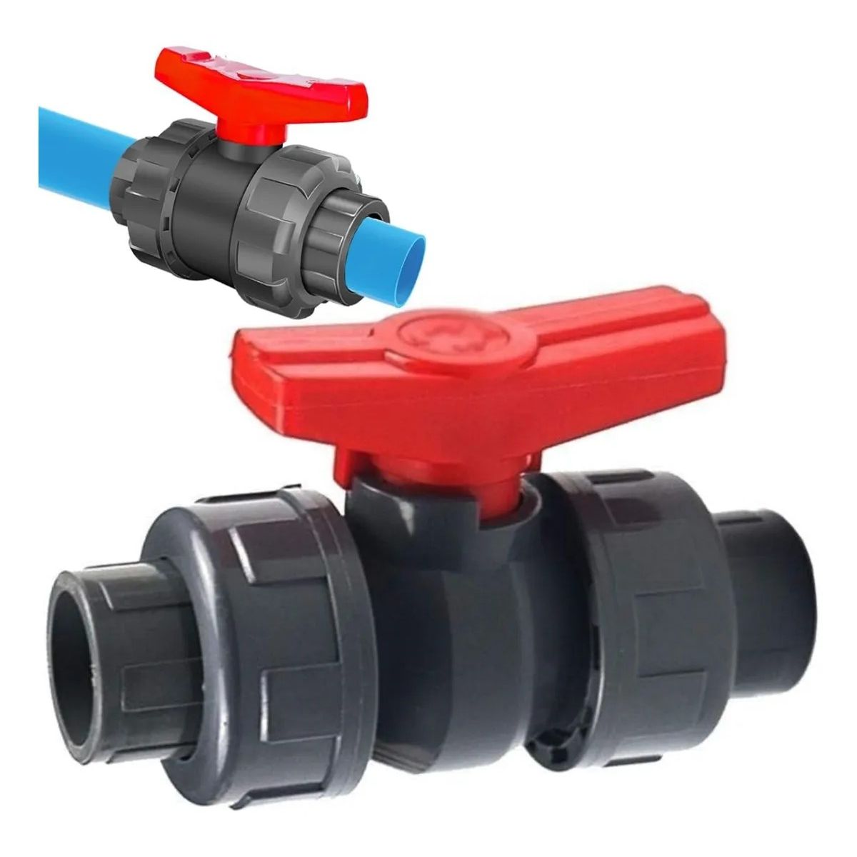 KUANGYE - Válvula Bola Pvc Con Doble Union Americana, 50 Mm, 1 1/2 PLG