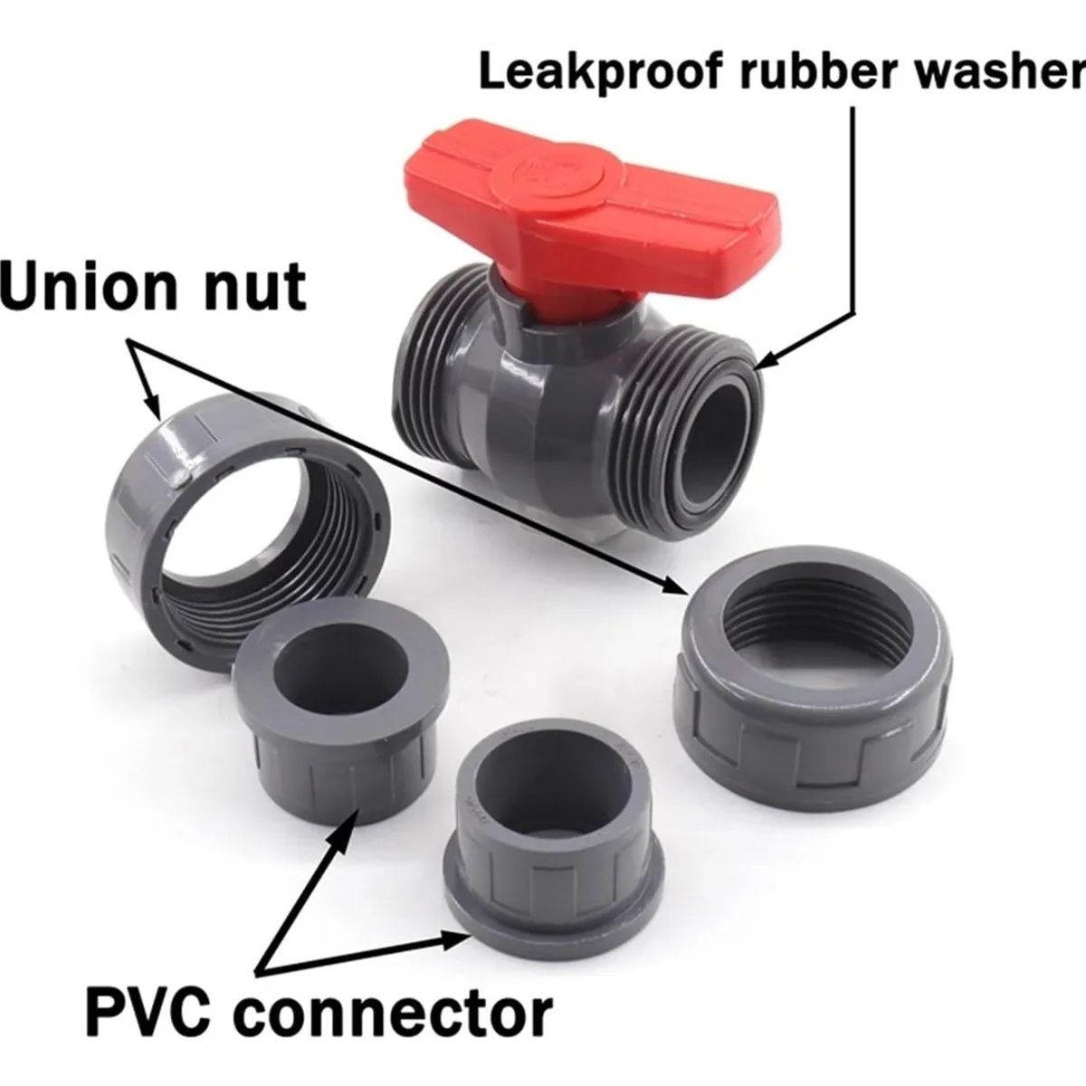 KUANGYE - Válvula Bola Pvc Con Doble Union Americana, 50 Mm, 1 1/2 PLG