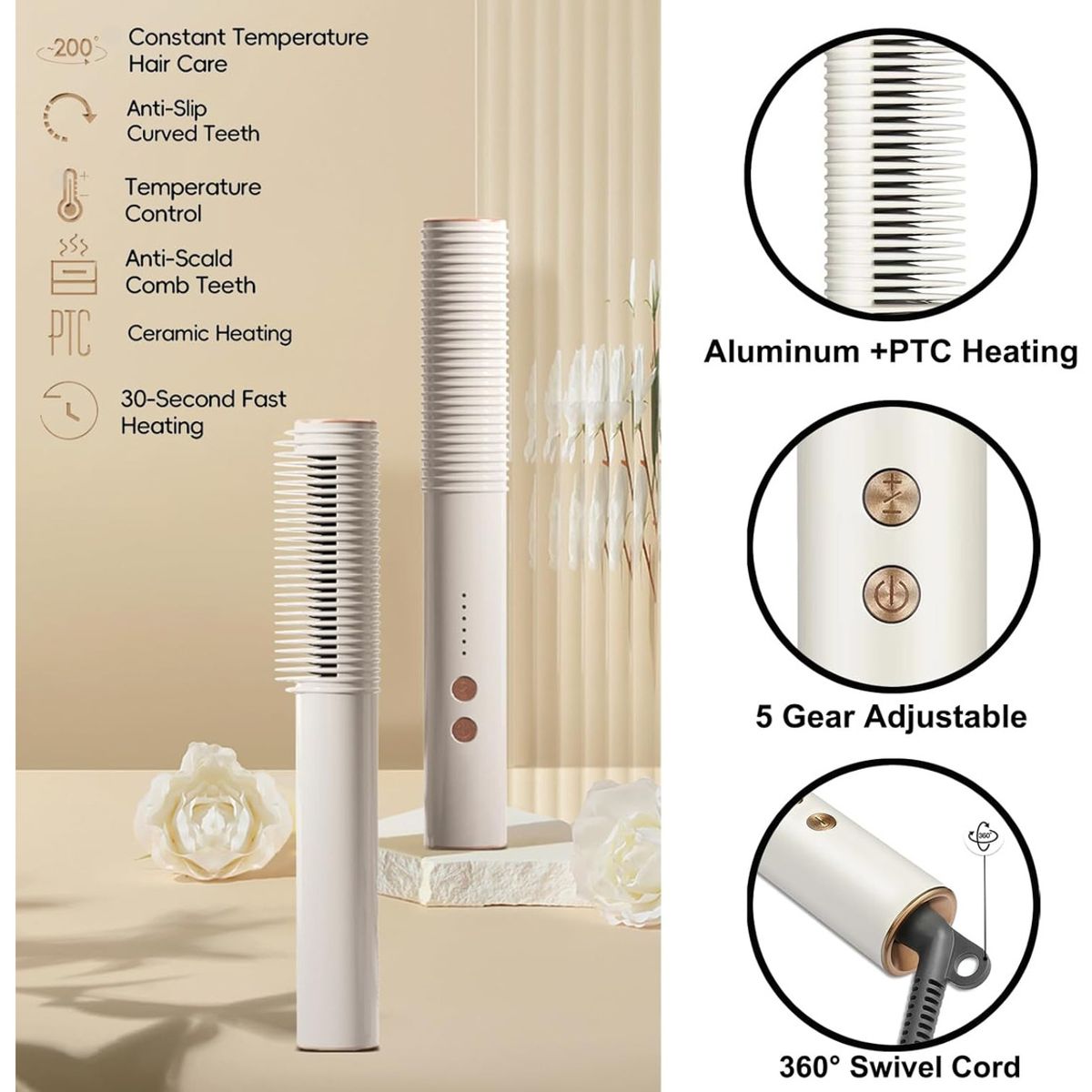 EVERSO - Plancha Rizadora 2 En 1 Elegance Cepillo Y Rizadora De Pelo