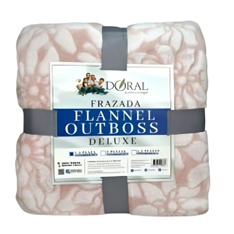 DELUXE - Frazada Flannel Outboss Deluxe 1.5 Plazas / Flor Rosa Blanco
