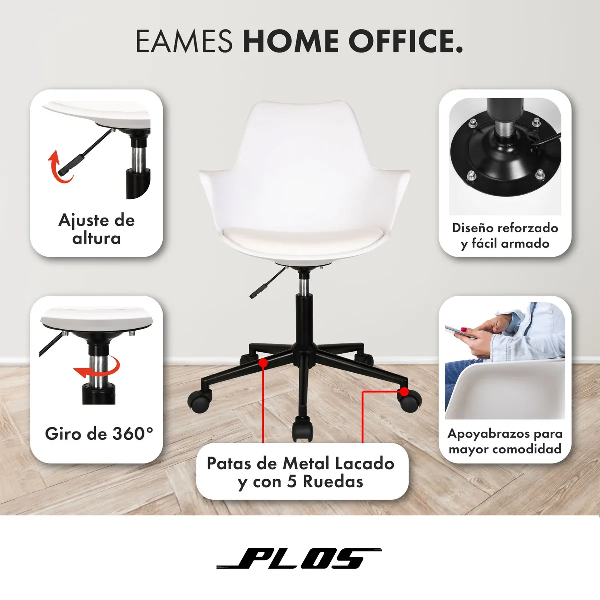 PLOS - Silla De Oficina Escritorio PLOS Blanco x1 Unidad