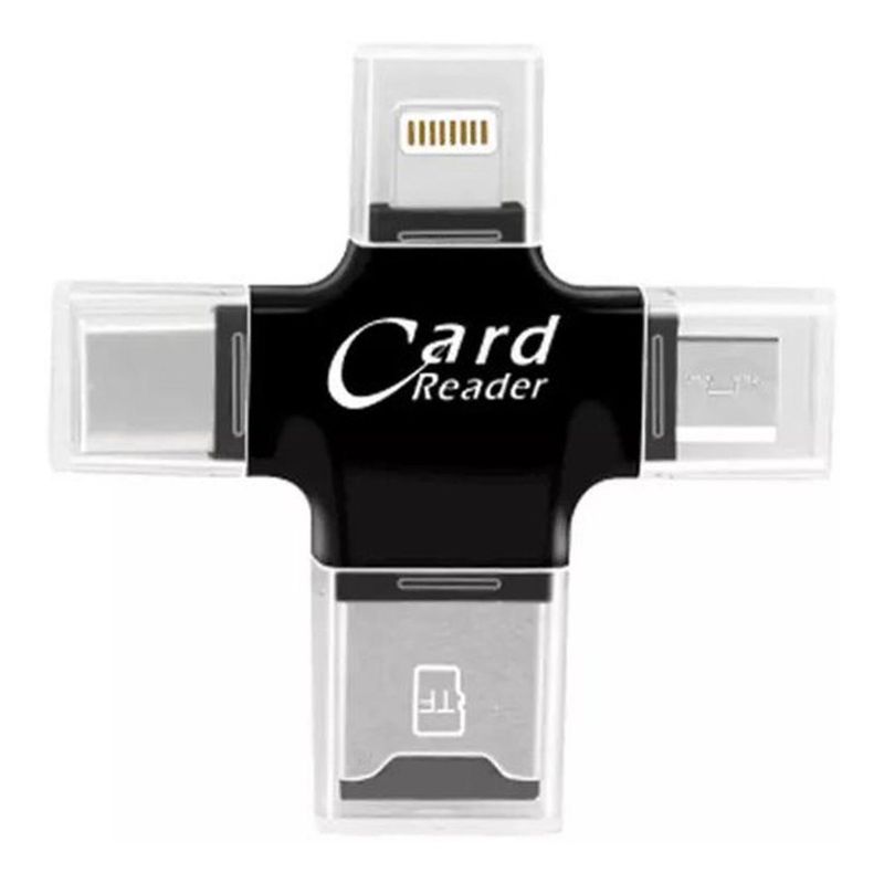 GENERICO - Lector De Tarjeta - 4 En 1 Negra Otg - Tipo C - Ios