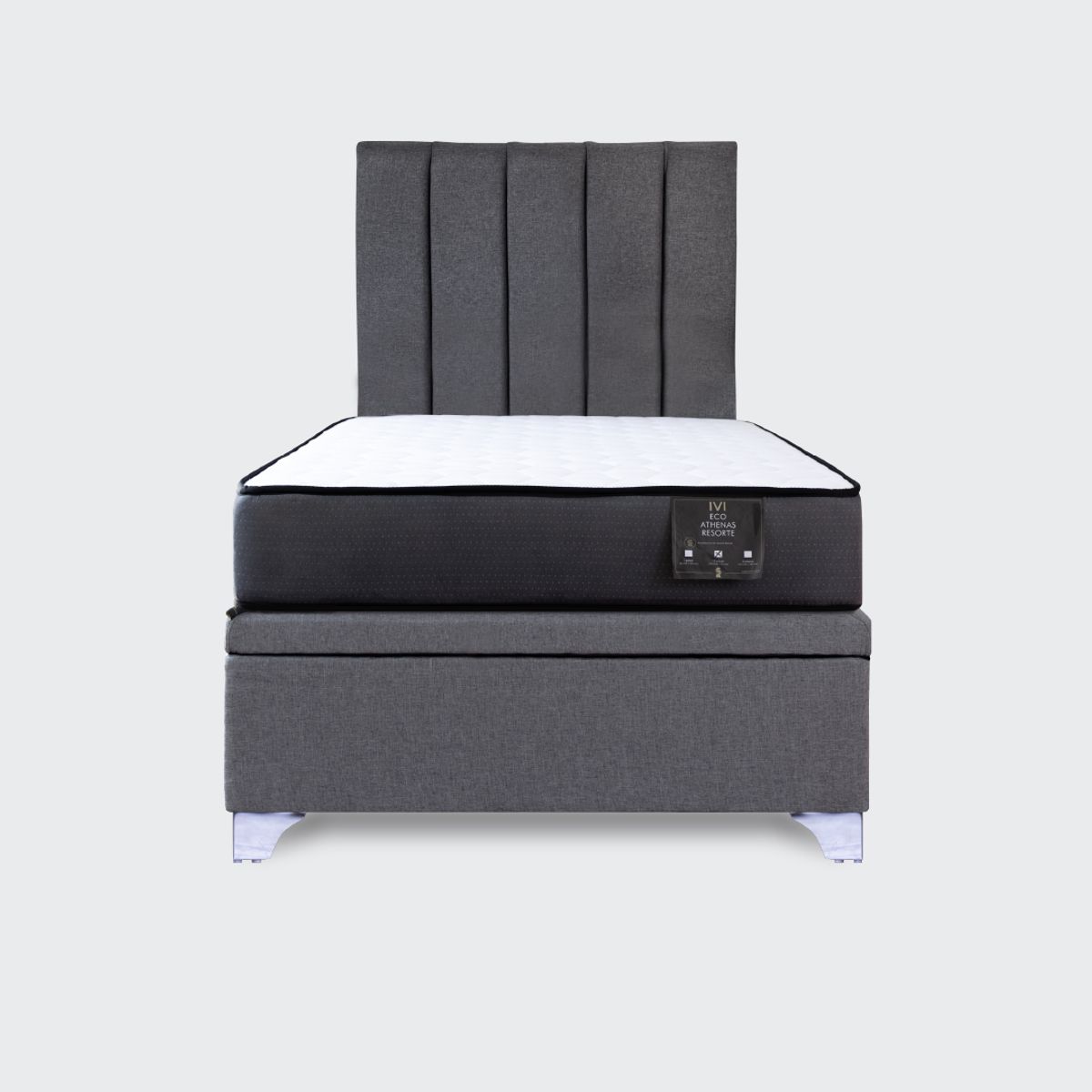 IVI HOME - Cama baúl 1,5 plazas Elite Athenas con respaldo Tubular gris