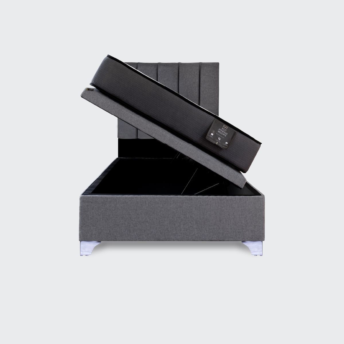 IVI HOME - Cama baúl 1 plaza Elite Athenas apertura horizontal con respaldo tubular gris