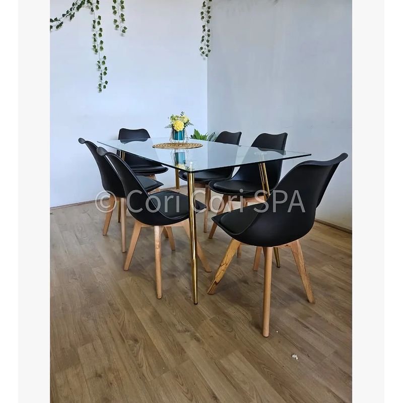 CORI CORI - Juego de Comedor Rubi Gold 130x80cm  + 6 Sillas Tulip Negro
