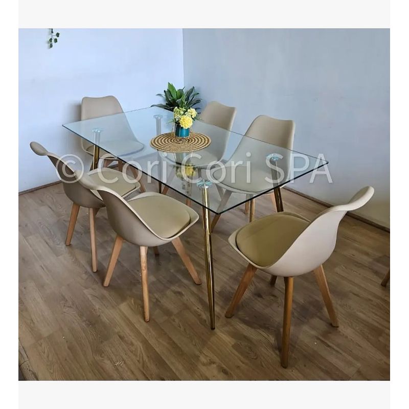 CORI CORI - Juego de Comedor Rubi Gold 130x80cm  + 6 Sillas Tulip Beige