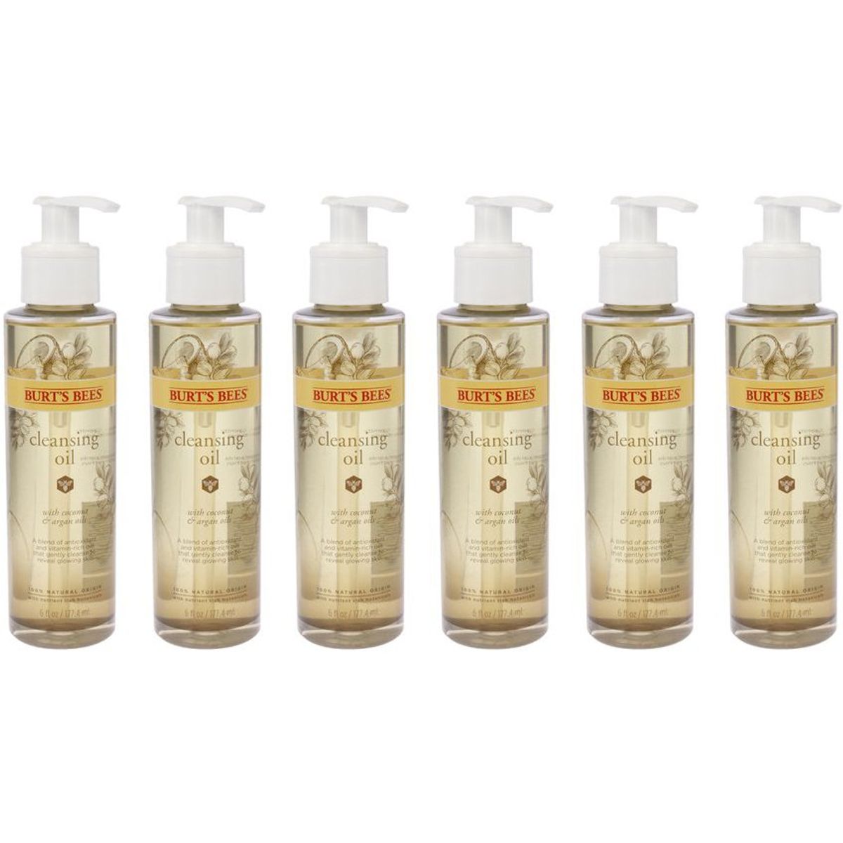 BURTS BEES - Aceite limpiador con coco y argán-pack de 6 burts bees 6oz.