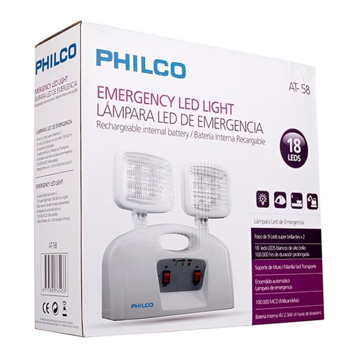 PHILCO - LAMPARA DE EMERGENCIA PHILCO 2 FOCOS AT-58