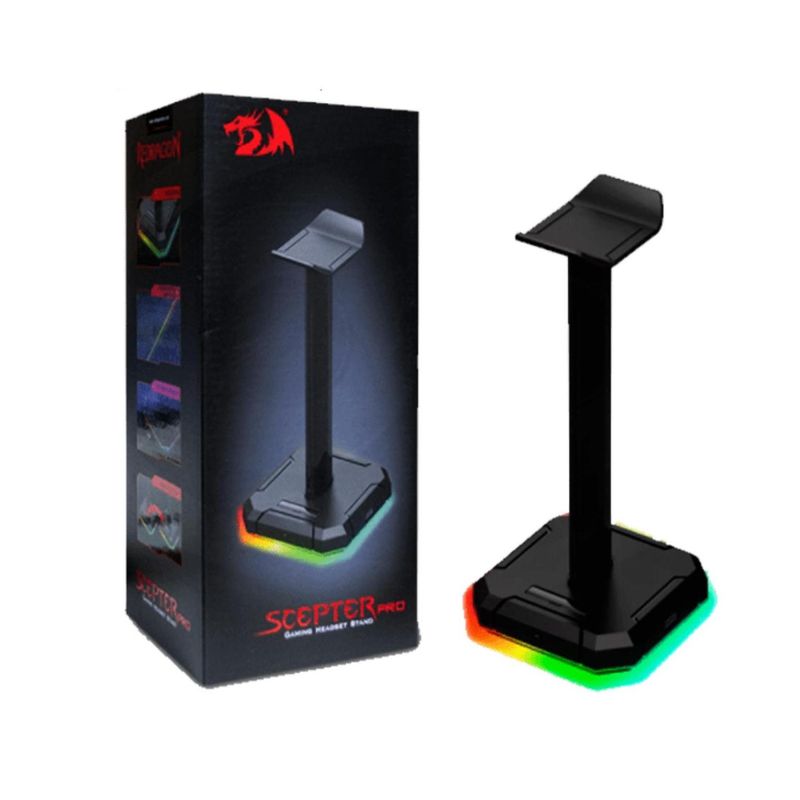 REDRAGON - Soporte Audifonos RGB 4Puertos USB Negro ScepterPro Redragon.