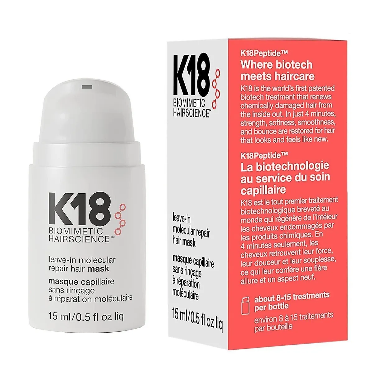 K18 - Mascarilla Capilar Reparadora Molecular Sin Enjuague 15ml K18