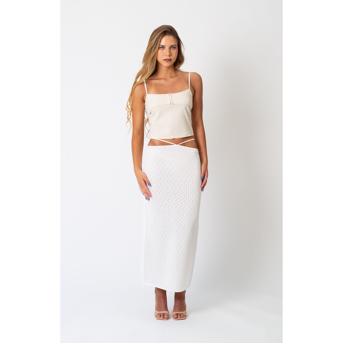 VELT - Top Camiseta Basica Beige Mujer Corta Detalles