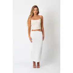 VELT - Top Camiseta Basica Beige Mujer Corta Detalles