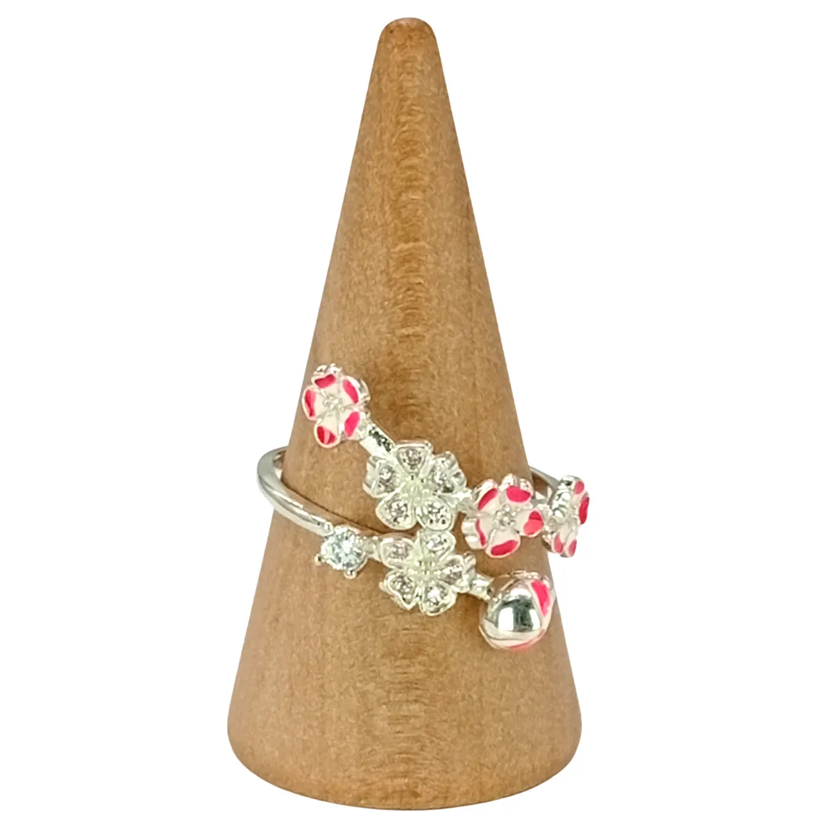 GENERICO - Anillo Flor Durazno Plata Ajustable Contra Malas Energías.-