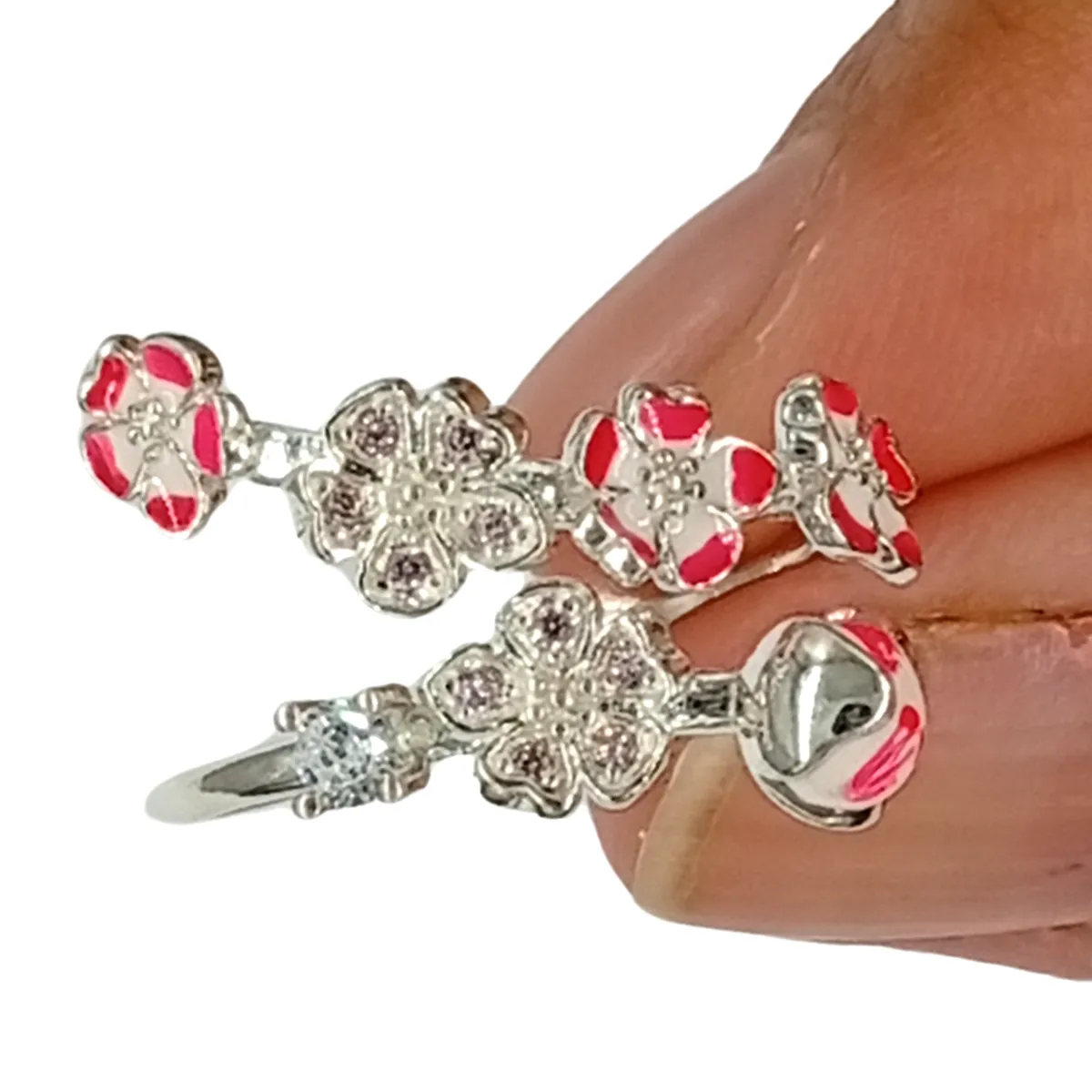 GENERICO - Anillo Flor Durazno Plata Ajustable Contra Malas Energías.-