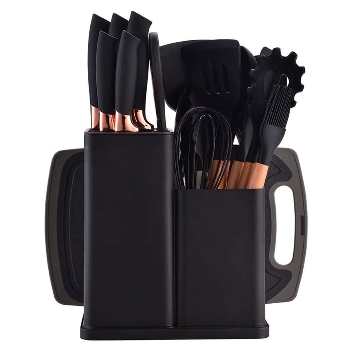 GENERICO - Set De 19 Utensilios De Cocina Mango De Madera Negro