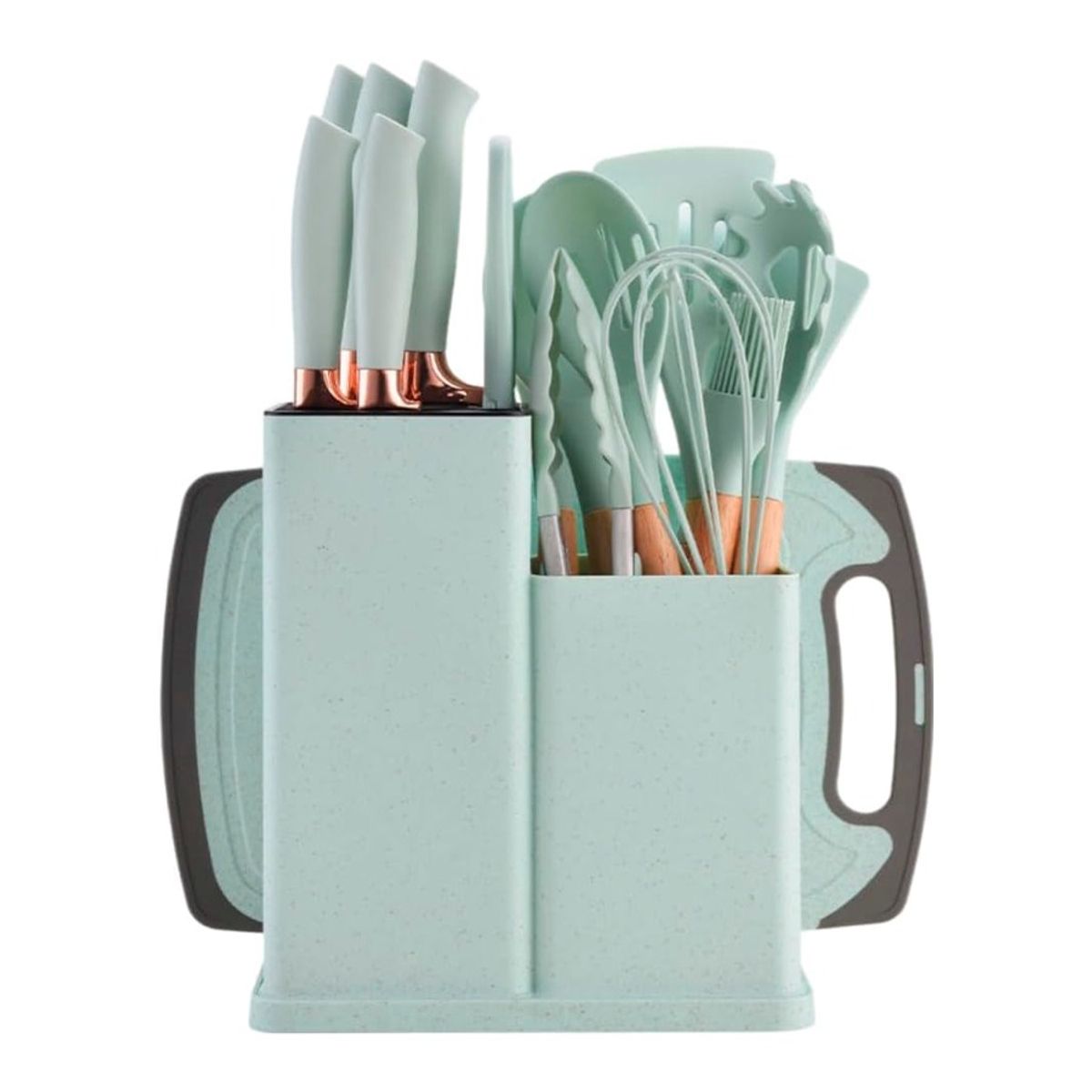 GENERICO - Set De 19 Utensilios De Cocina Mango De Madera Verde