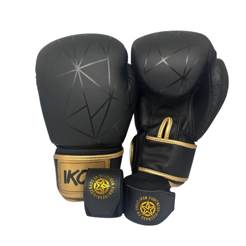 IKON - Guantes de Boxeo Negros 14oz + Vendas de Boxeo Negras