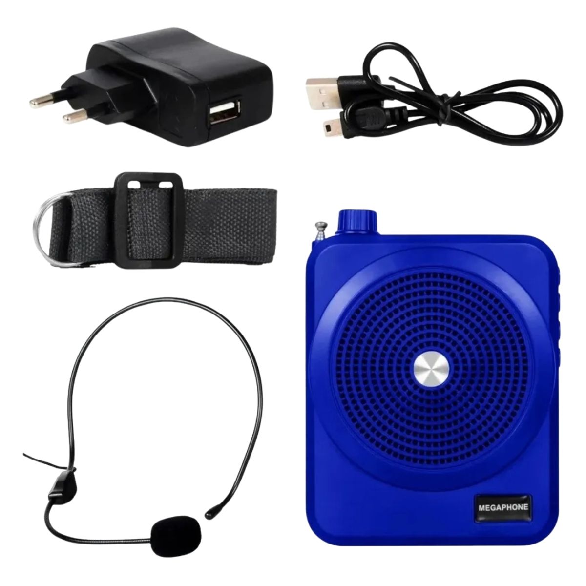 GENERICO - Parlante Micrófono Grabadora Multifunción Megáfono Portátil Azul