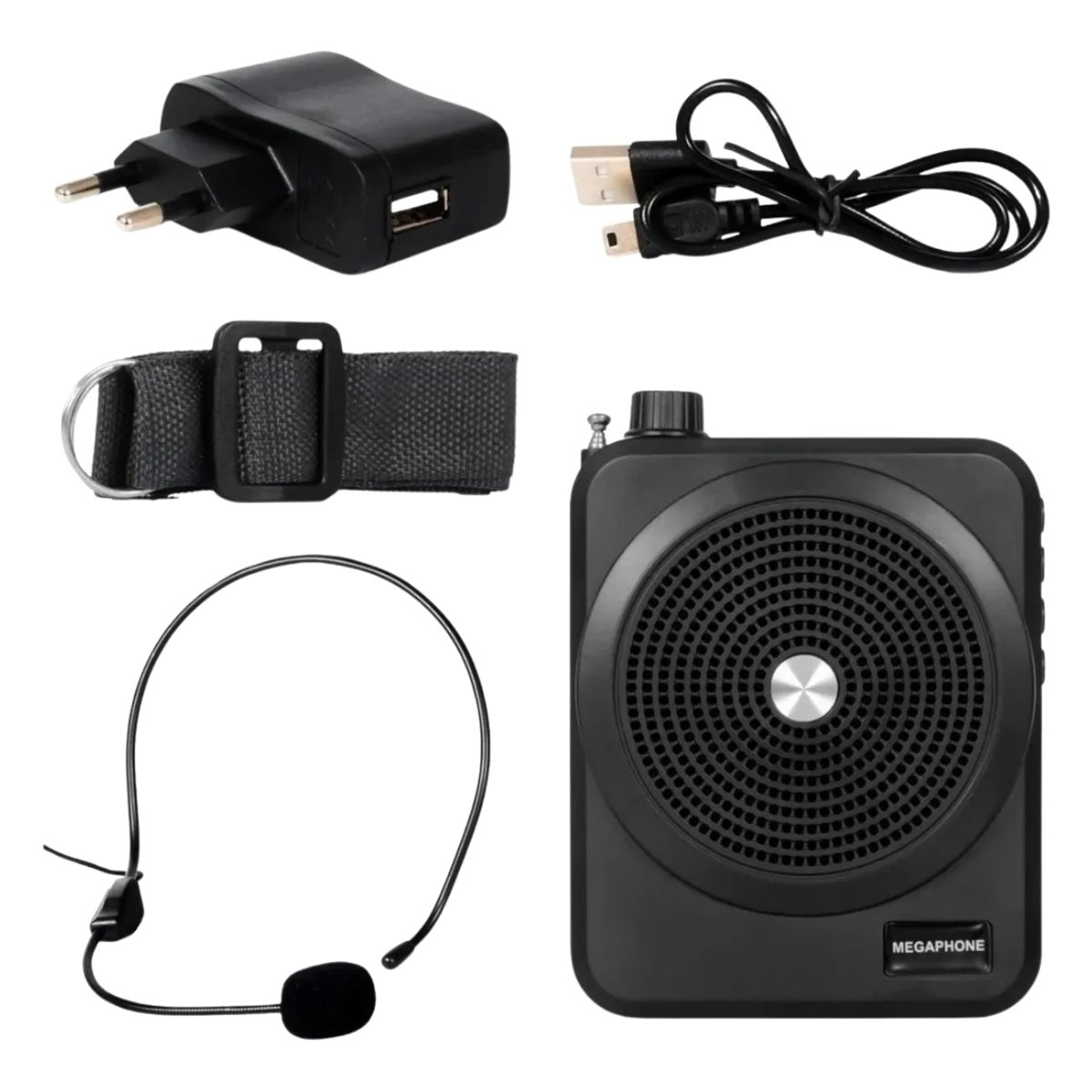 GENERICO - Parlante Micrófono Grabadora Multifunción Megáfono Portátil Negro
