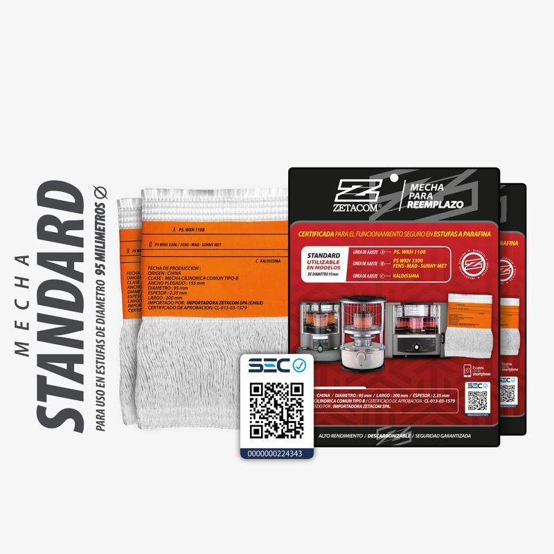 ZETACOM - Mecha Standard para Estufas Fensa - Mademsa - Sunnymet 95 Mm Certificada Sec Mojostore