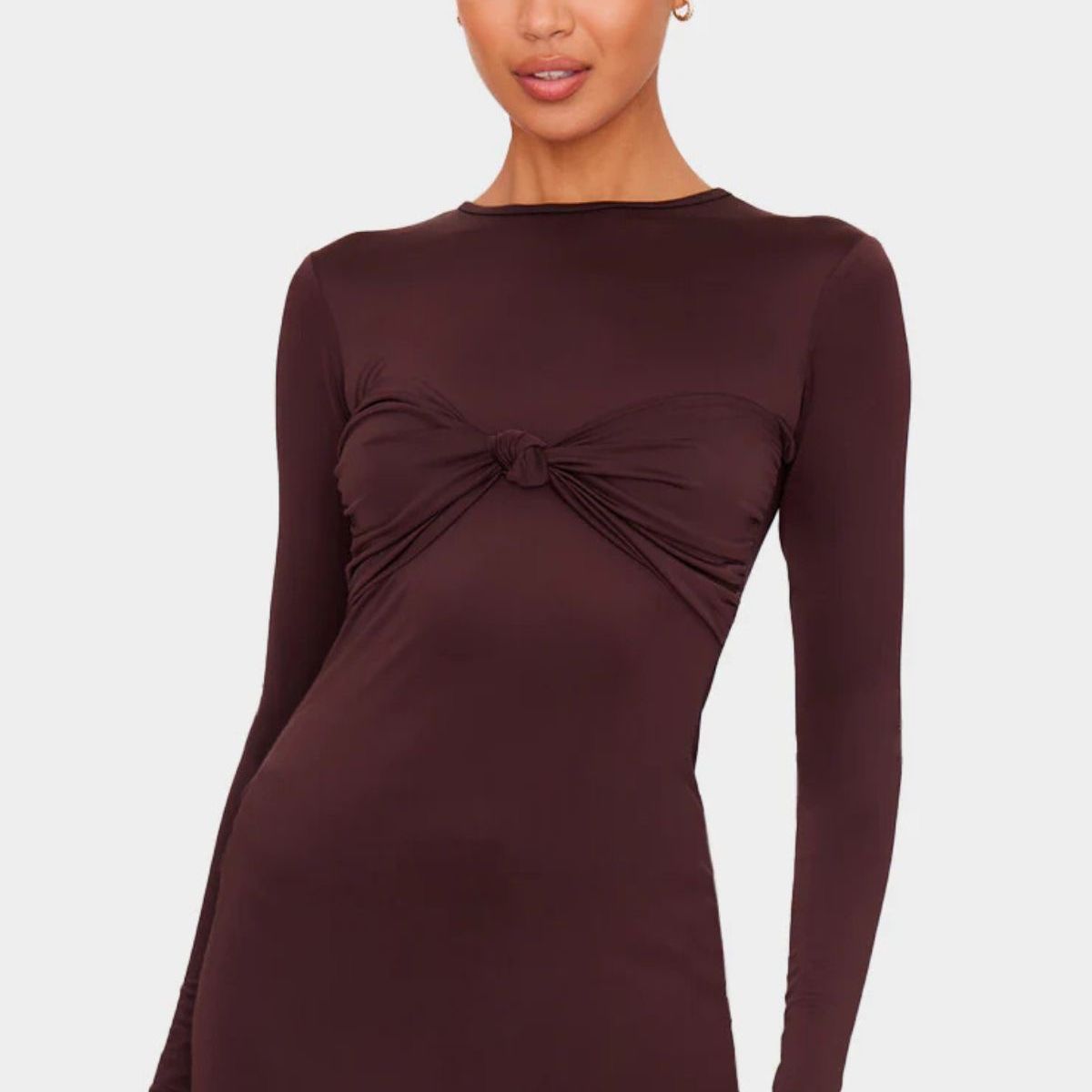 VELT - Vestido Corto Manga Larga Mujer Cafe