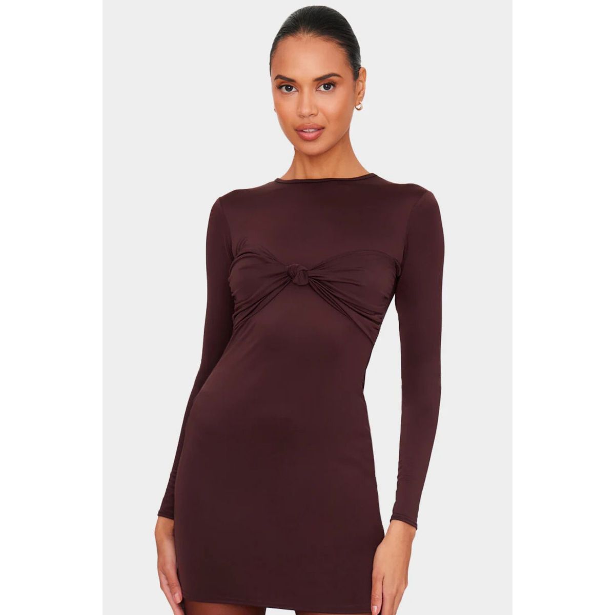 VELT - Vestido Corto Manga Larga Mujer Cafe