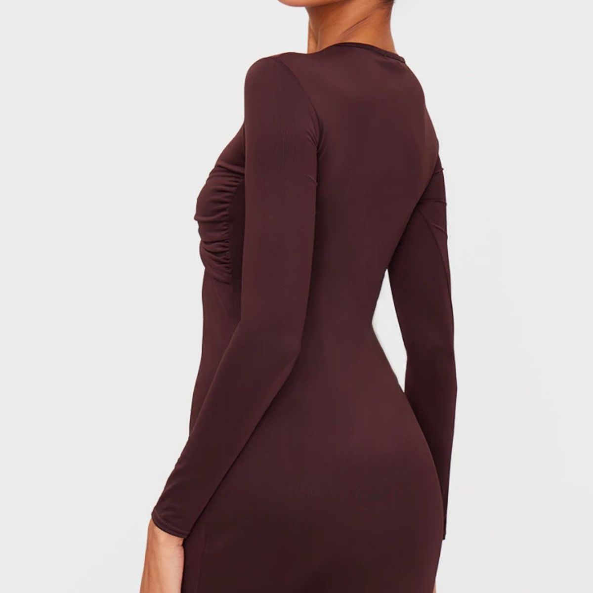 VELT - Vestido Corto Manga Larga Mujer Cafe