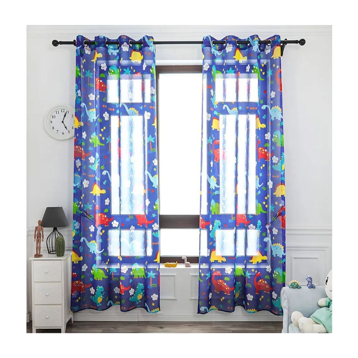 GENERICO - Cortina Velo Visillo 140 x 230 cm 2 Paños - Mundo Dinosaurios