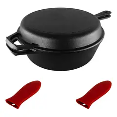EVERSO - Sartenes Hierro Fundido 2 En 1 Dutch Oven 26cm + 2 Grip