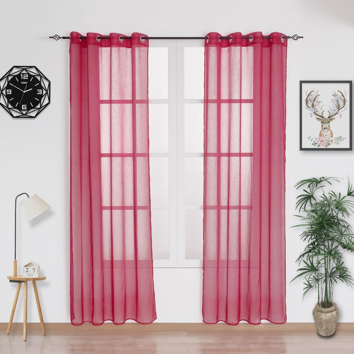 GENERICO - Cortina Velo Visillo Bordado 140 x 230 cm 2 Paños - Burdeo