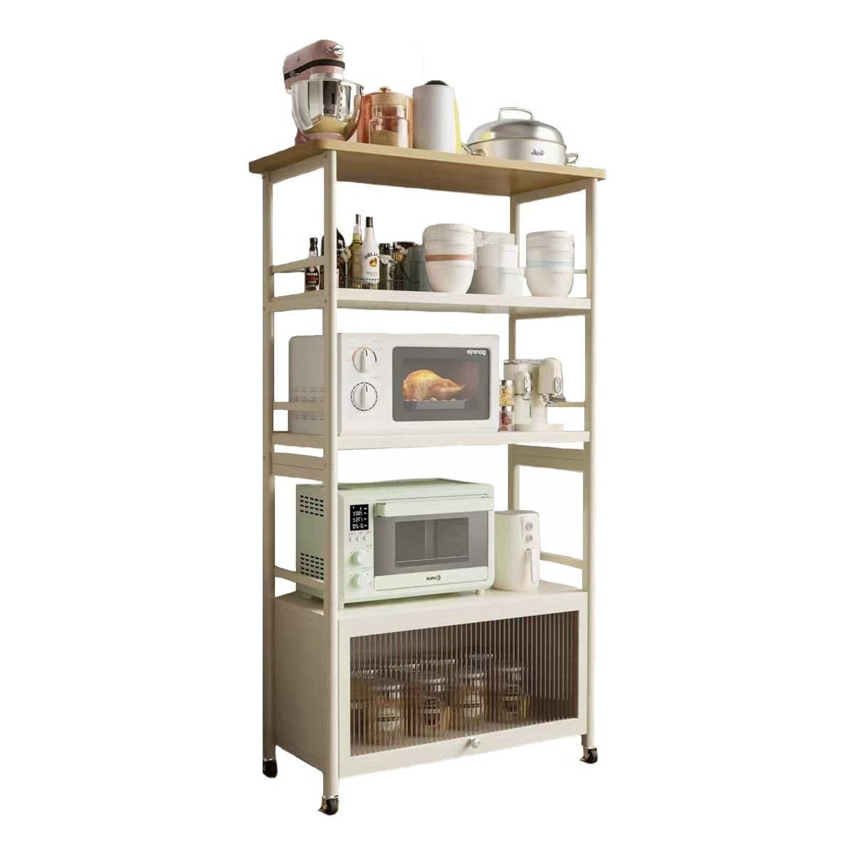 EVERSO - Estante Microondas 5 Niveles Organizador Cocina Con Ruedas Blanco