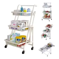 EVERSO - Carro Organizador Plegable Multiuso 3 Niveles Con Ruedas Blanco