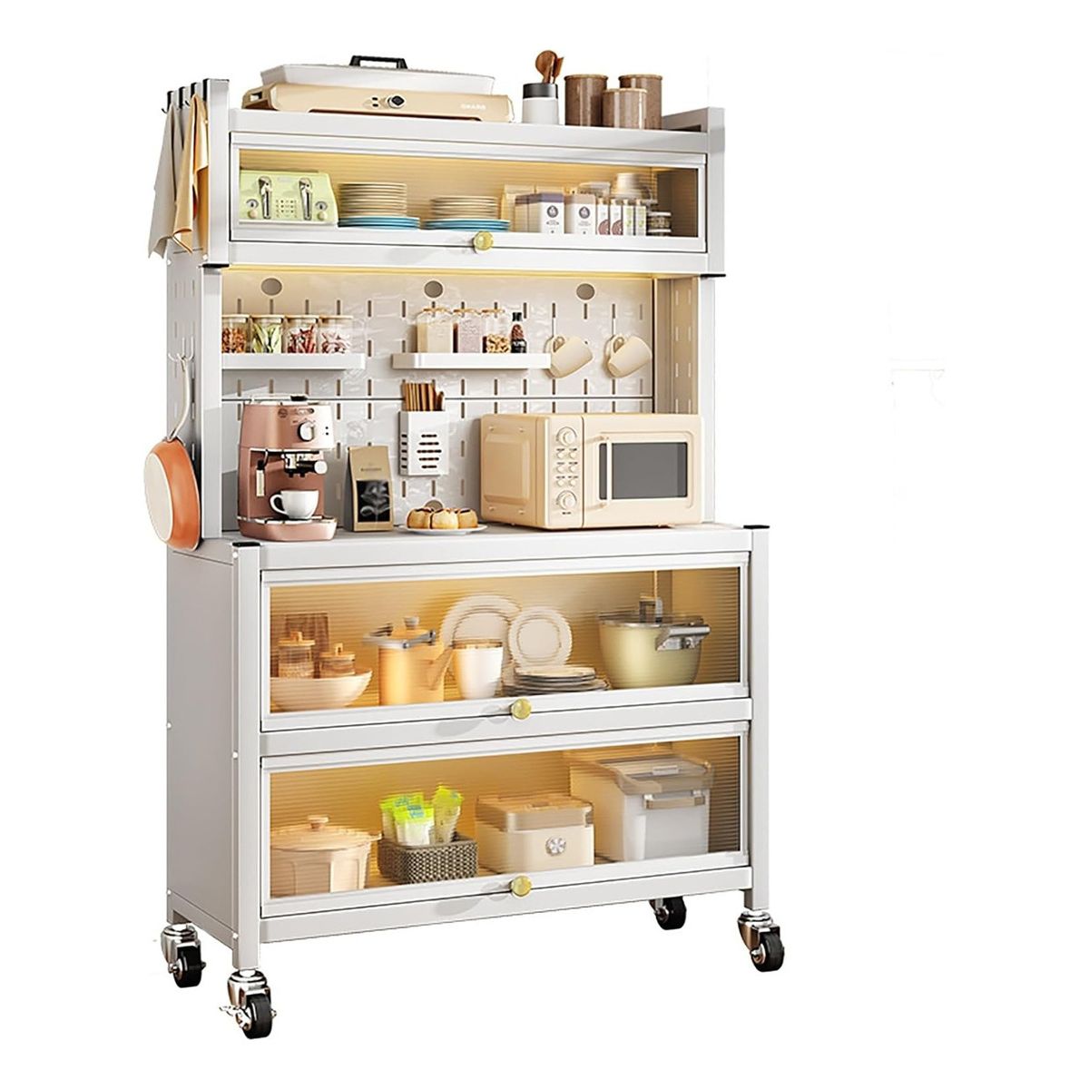 EVERSO - Estante Alacena Para Cocina 5 Niveles Con Ruedas Blanco