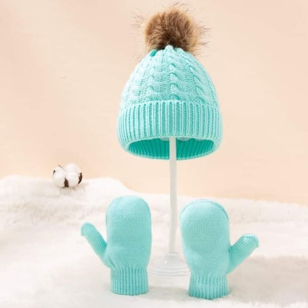 GENERICO - Set gorro y guante invierno  para bebe y niños 3 meses a 3 años.