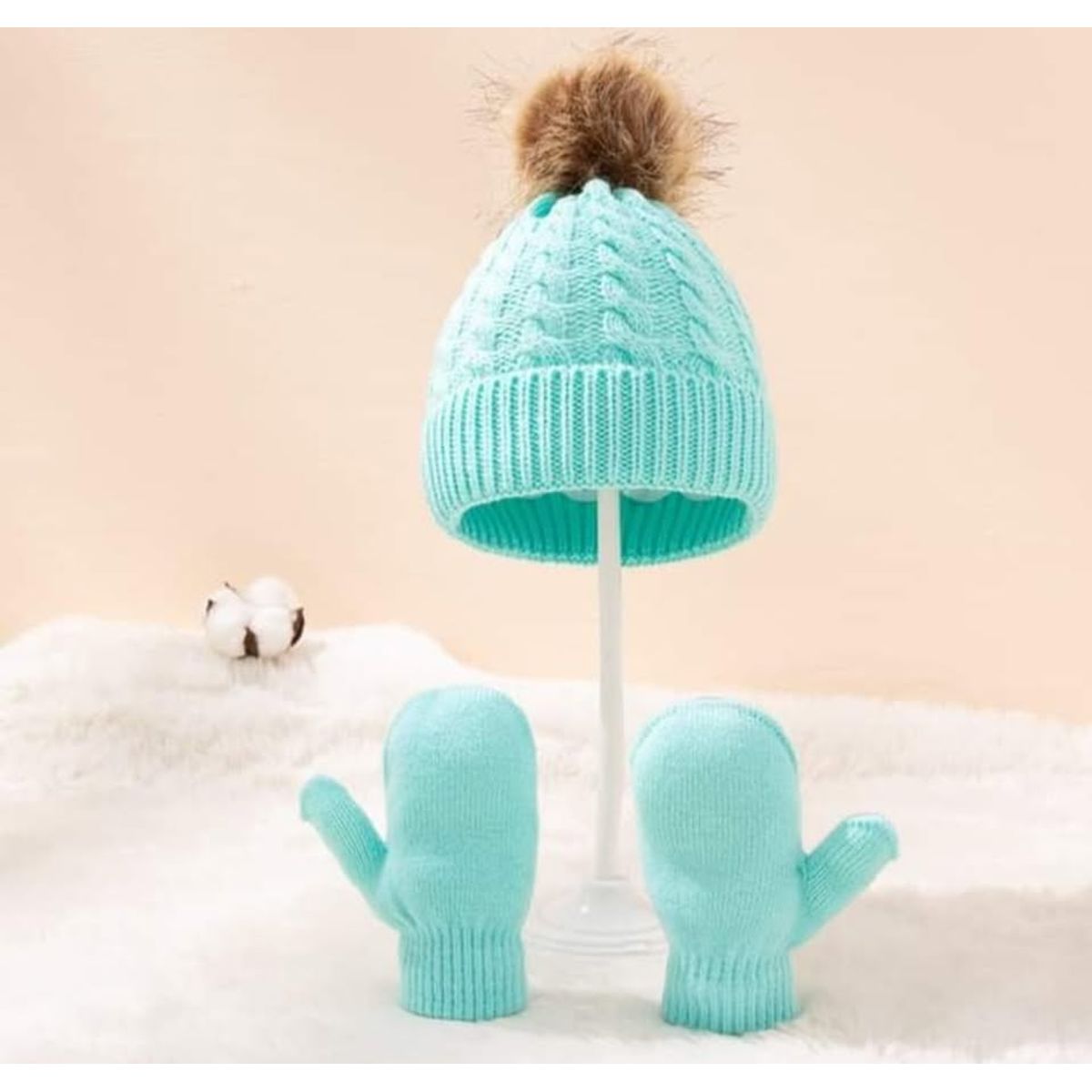 GENERICO - Set gorro y guante invierno  para bebe y niños 3 meses a 3 años.