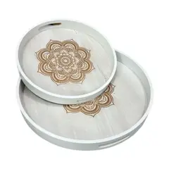 FLIPEREX - Set 2 Bandejas Desayuno Multiuso Madera Bambu Con Mandala