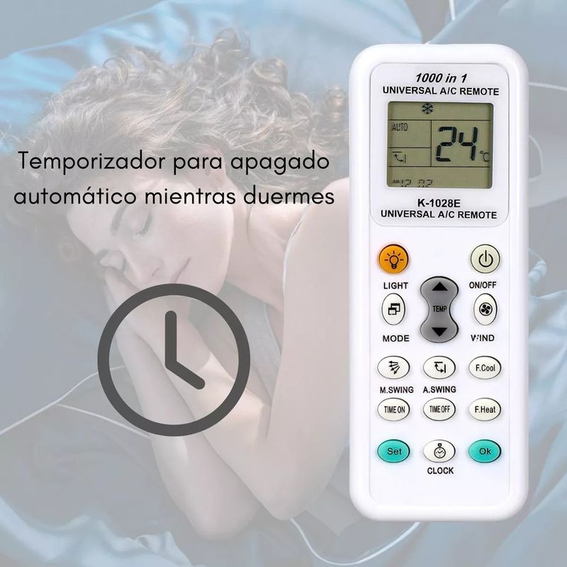 GENERICO - Control remoto de aire acondicionado Universal K 1028e + pilas