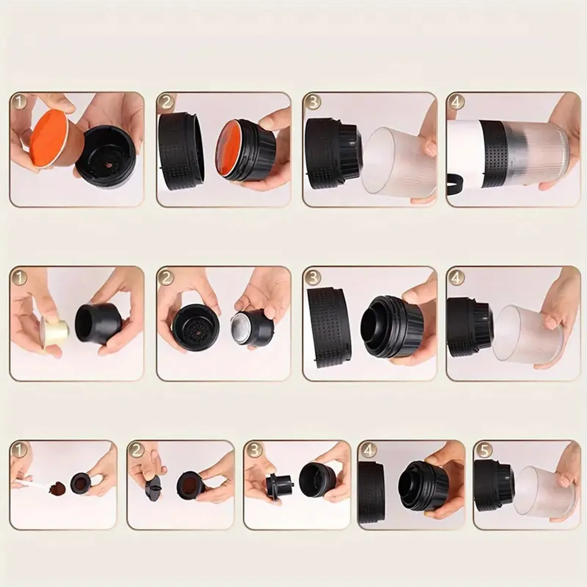 GENERICO - Máquina De Café Espresso Portátil Recargable 3 En 1 Cápsulas y Molido