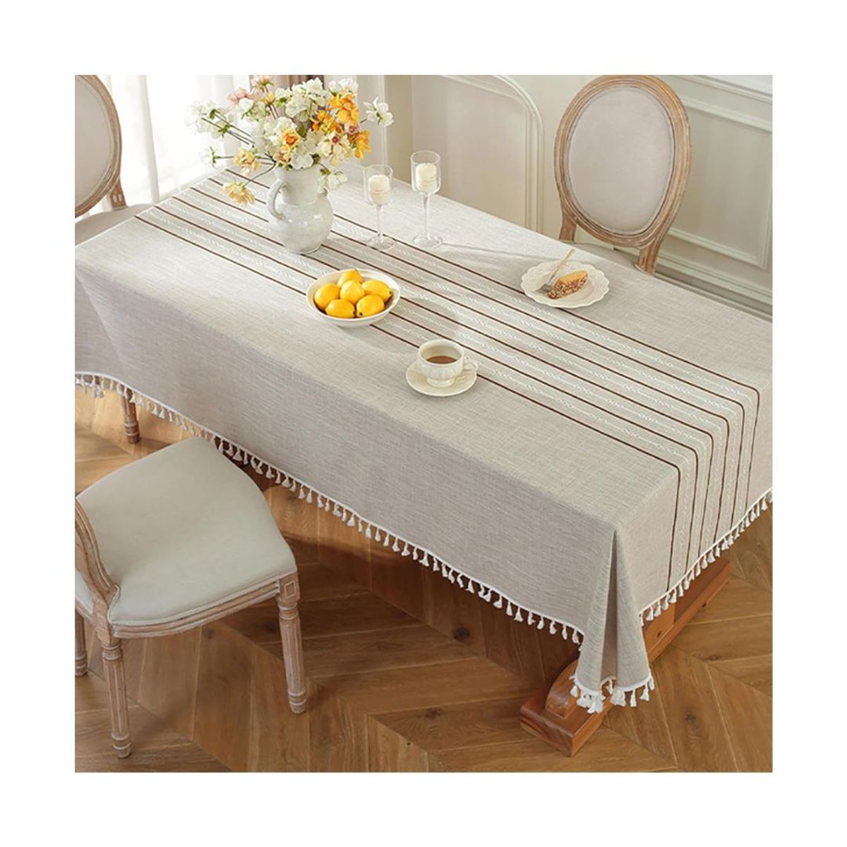 GENERICO - Mantel Rectagular de Lino Impermeable 140 x 220 cm - Gris Líneas M06