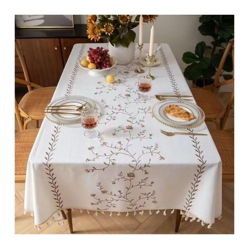 GENERICO - Mantel Rectagular de Lino Impermeable 140 x 220 cm - Crema Flores M03