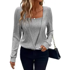 BLWOENS - Polera de manga larga para mujers - Gris_.