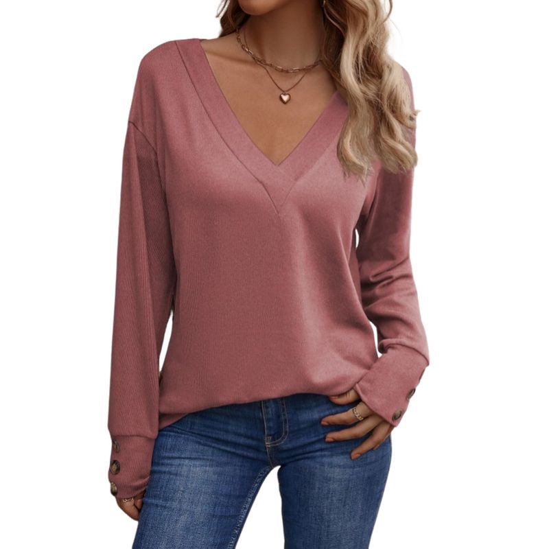 BLWOENS - Polera de manga larga para mujeres - Rosa