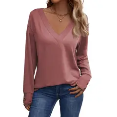 BLWOENS - Polera de manga larga para mujeres - Rosa