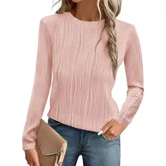 BLWOENS - Polera de manga larga para mujeres - Rosa_.